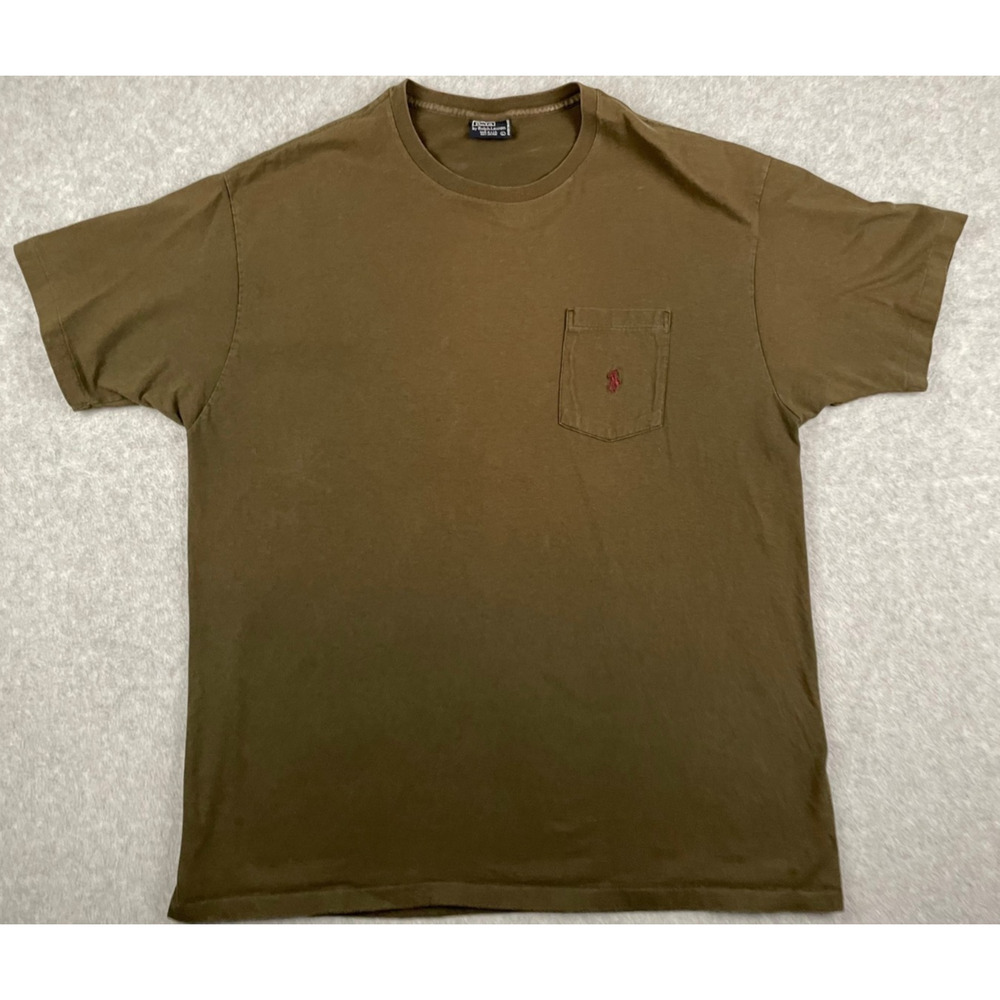 Vintage Polo Ralph Lauren Pocket T Shirt USA Made Brown Pony Large